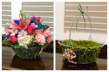 Pretty Flowers in Re-usable Wire Basket  from Martha Mae's Floral & Gifts in McDonough, GA