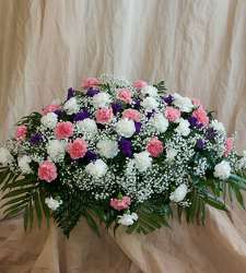 Pink and White Carnation Casket Spray  from Martha Mae's Floral & Gifts in McDonough, GA