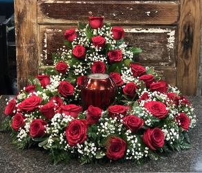 Cremation Wreath with Red Roses from Martha Mae's Floral & Gifts in McDonough, GA