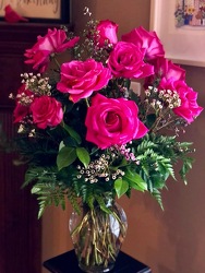 Hot Pink Roses with Lush Greenery from Martha Mae's Floral & Gifts in McDonough, GA
