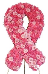 Pink Ribbon Easel Spray from Martha Mae's Floral & Gifts in McDonough, GA