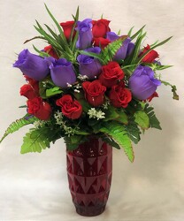 Red & Lavender Roses Silk Arrangement from Martha Mae's Floral & Gifts in McDonough, GA