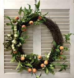 Peach and Eucalyptus Grapevine Wreath  from Martha Mae's Floral & Gifts in McDonough, GA